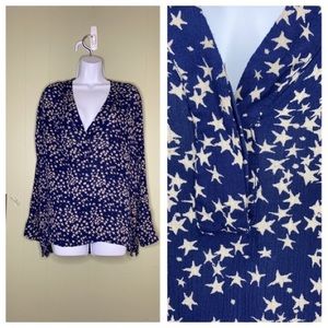 White Stars Navy V-neck Lgt Weight Long Sleeve 14